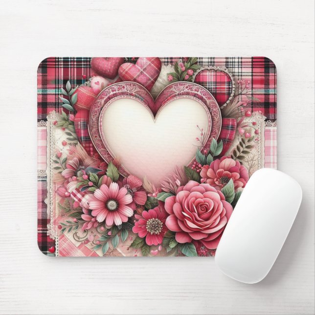 Mousepad Namorados DE XADREZ DE TINTA CORAÇÃO E FLORES (Com mouse)