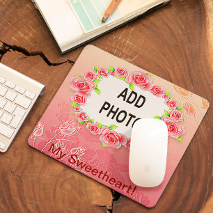 Mousepad Namorados Rosa Rosas Adicionar Sua Foto