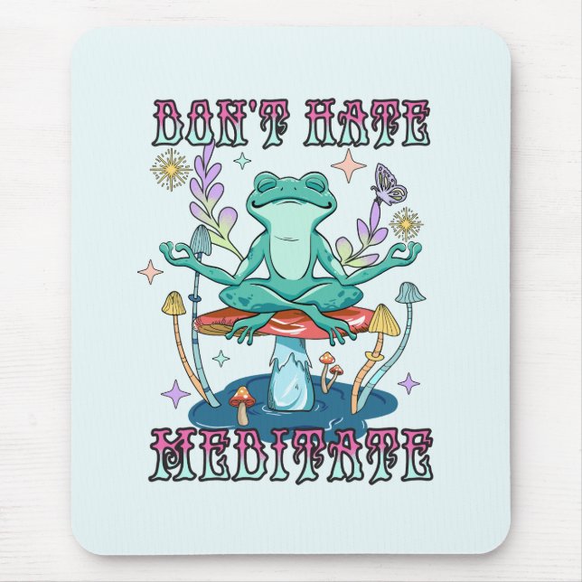 Mousepad Não Odeie, Medite - Meditando Sapo e Flor (Frente)