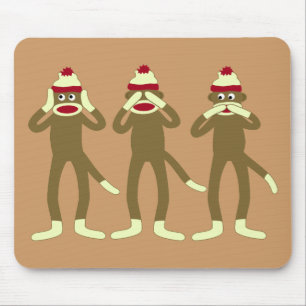 Mousepad Não ouça, veja, fale nenhum macaco da peúga do