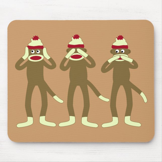 Mousepad Não ouça, veja, fale nenhum macaco da peúga do mau (Frente)