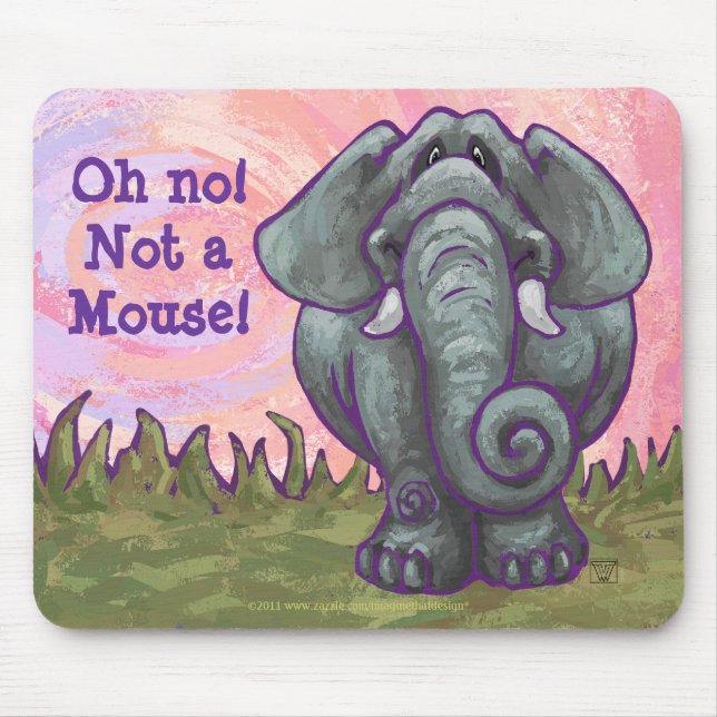 Mousepad Não um rato! Elefante engraçado no rosa (Frente)