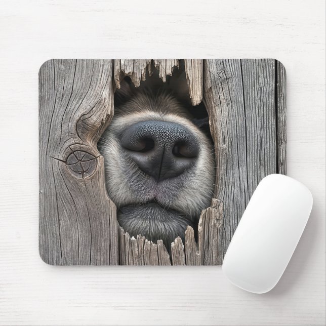Mousepad Nariz De Cachorro Na Cerca De Madeira (Com mouse)