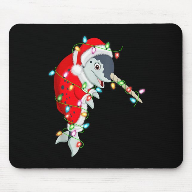 Mousepad Narwhal Christmas Lights Santa Costume Cute Animal (Frente)