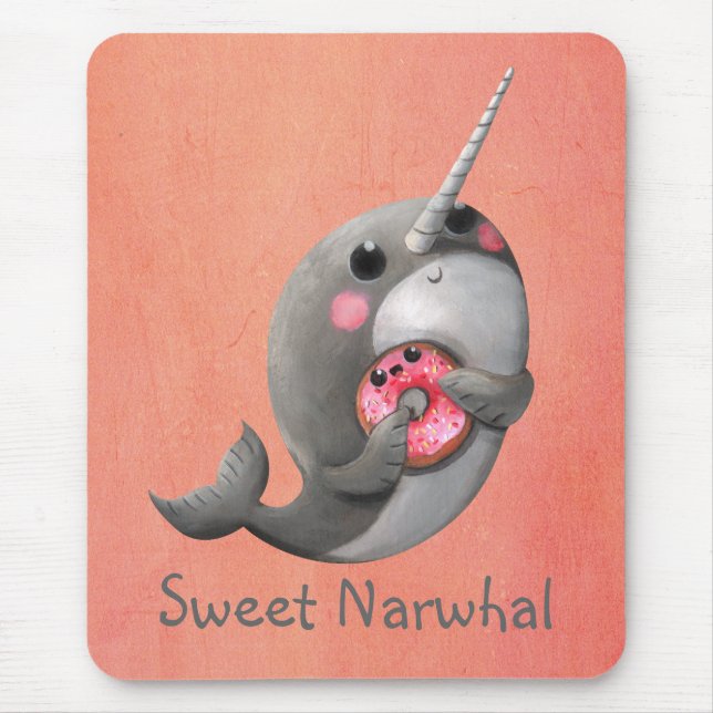 Mousepad Narwhal tímido com rosquinha (Frente)