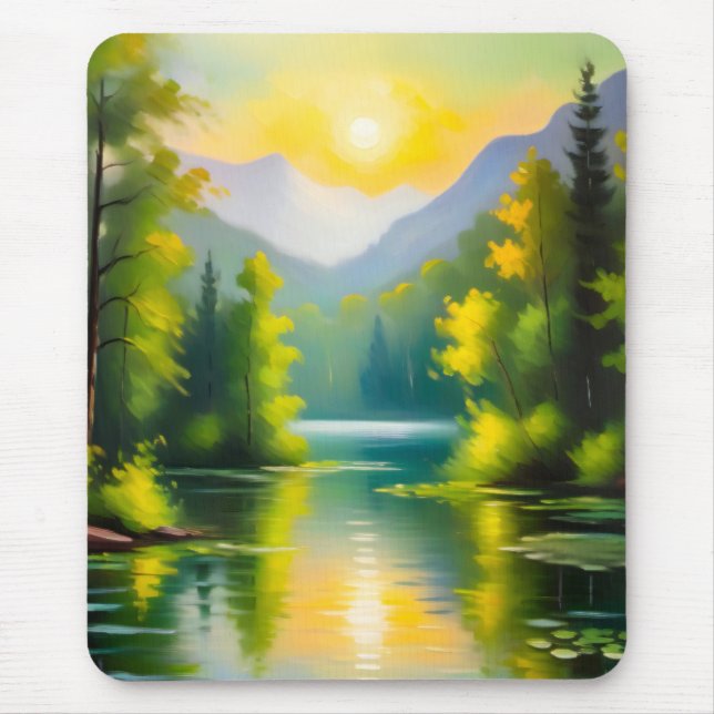 Mousepad Nascer do sol sobre montanhas cobertas de neve e l (Frente)