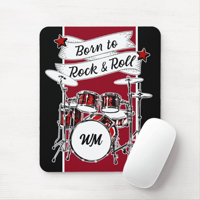 Mousepad Nascer Monograma Personalizado para o Drum Drummer (Com mouse)