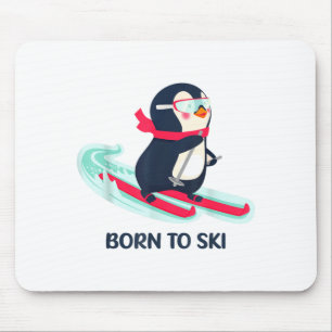Mousepad Nascido para esquiar pinguim fofo esquiando animal