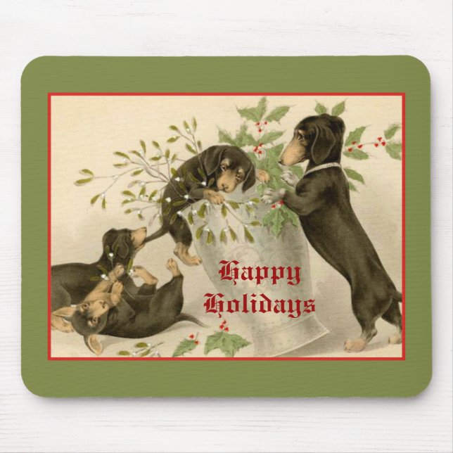 Mousepad Natais vintages Cães de Dachshund agudos vitoriano (Frente)