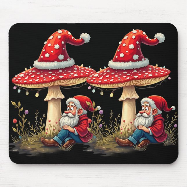 Mousepad Natais vintages felizes Gnome Mushroom Santa Claus (Frente)