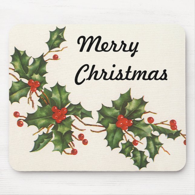 Mousepad Natais vintages, Holly Plant com Red Berries (Frente)