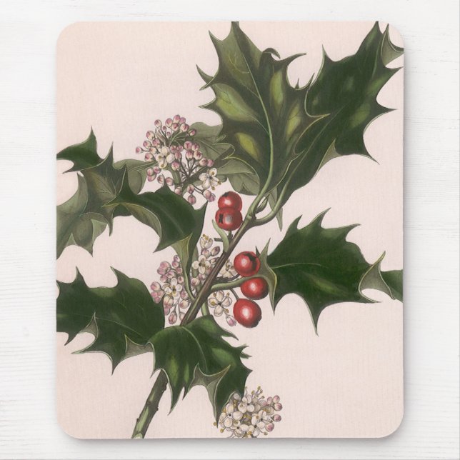 Mousepad Natais vintages, Holly Plant com Red Berries (Frente)