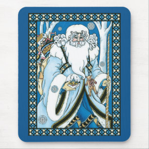 Mousepad Natais vintages, Papai Noel Azul com neve