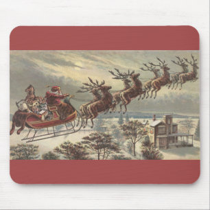 Mousepad Natais vintages, Papai Noel Vitoriano em Sleigh