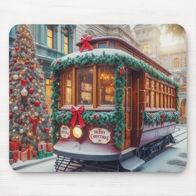 Mousepad Natais vintages Streetcar na neve (Frente)
