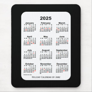 Mousepad Natal 2025 Calendário preto de dois tons por Janz