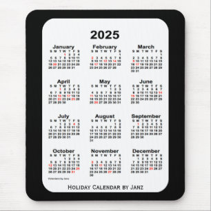 Mousepad Natal 2025 Calendário preto de dois tons por Janz