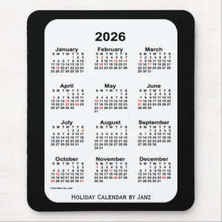Mousepad Natal 2026 Calendário preto de dois tons por Janz