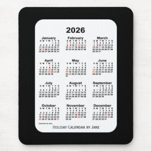 Mousepad Natal 2026 Calendário preto de dois tons por Janz