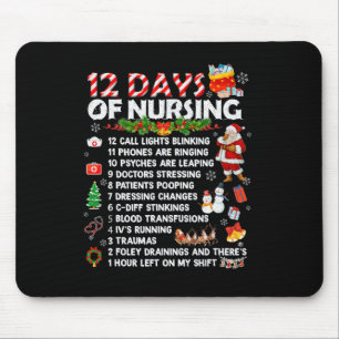 Mousepad Natal Alegre das Enfermeiras Diversão 12 Dias de E