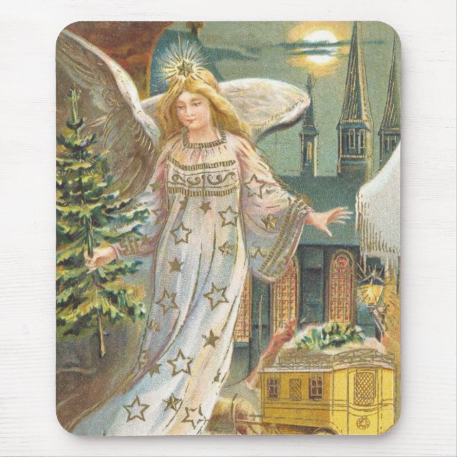 Mousepad Natal Antigo, Anjo Vitoriano com Árvore (Frente)