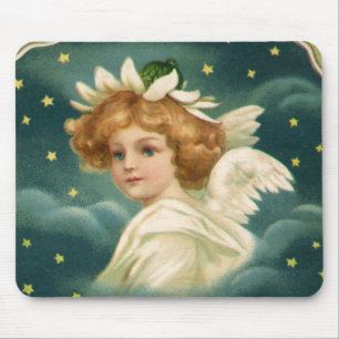 Mousepad Natal Antigo, Anjo Vitoriano com Estrelas Douradas