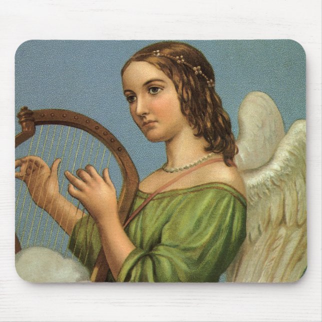 Mousepad Natal Antigo, Anjo Vitoriano com Harpa Musical (Frente)