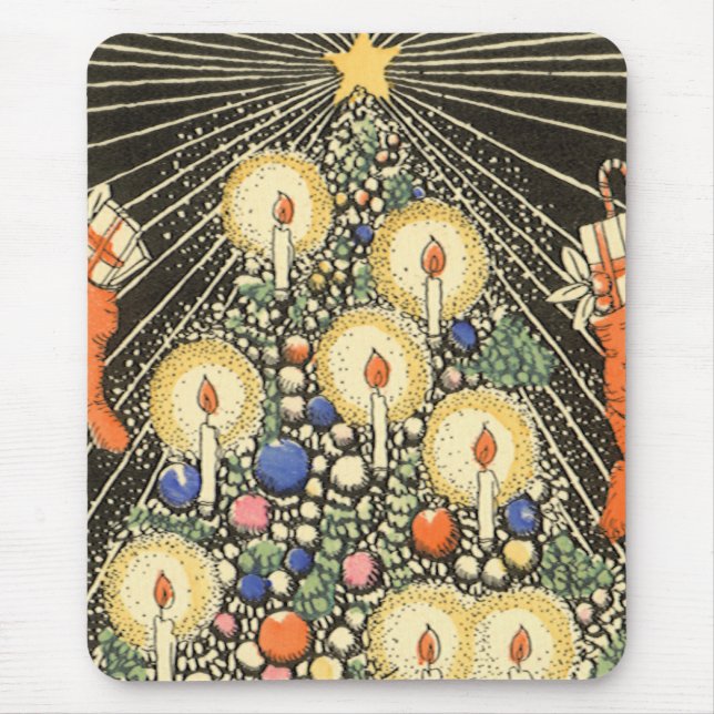 Mousepad Natal Antigo, Árvore com Velas e uma Estrela (Frente)