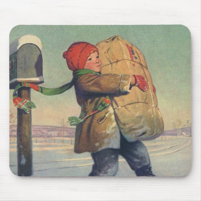 Mousepad Natal Antigo, Criança com Grande Pacote (Frente)