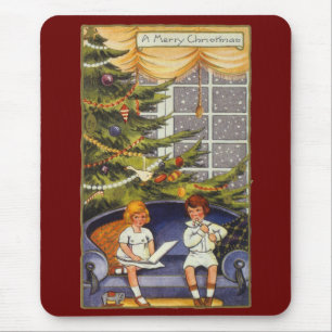 Mousepad Natal Antigo, Crianças Sentadas num Sofá