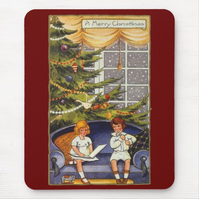 Mousepad Natal Antigo, Crianças Sentadas num Sofá (Frente)