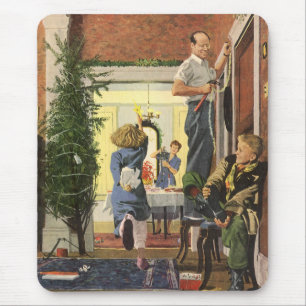 Mousepad Natal Antigo, Família Decorando a Casa
