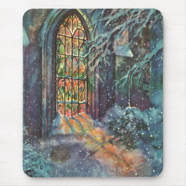 Mousepad Natal Antigo Igreja com Vitral (Frente)