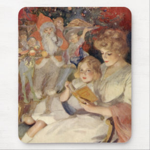 Mousepad Natal Antigo, Mãe Lendo História da Hora de Dormir