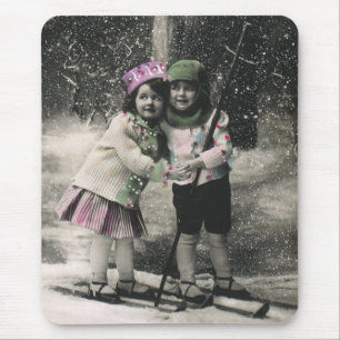 Mousepad Natal Antigo, Melhores Amigos nos Esquis