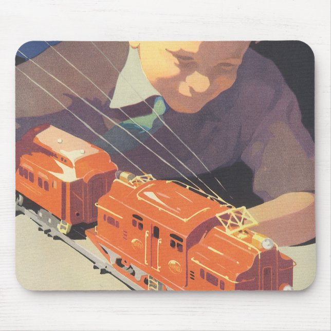 Mousepad Natal Antigo, Menino Brincando com Trem de Brinque (Frente)