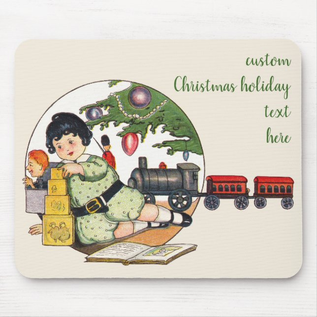 Mousepad Natal Antigo, Menino Feliz Brincando com Brinquedo (Frente)