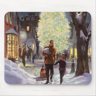 Mousepad Natal Antigo, Pai Faz Compras com as Crianças