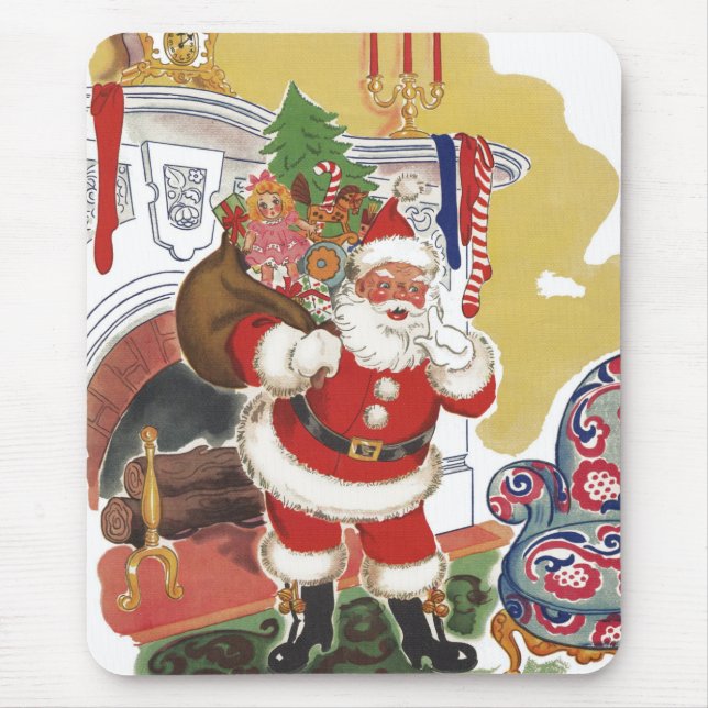 Mousepad Natal Antigo, Papai Noel Alegre com Presentes (Frente)