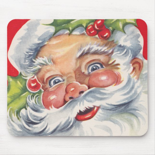 Mousepad Natal Antigo, Papai Noel Alegre com seu Chapéu (Frente)