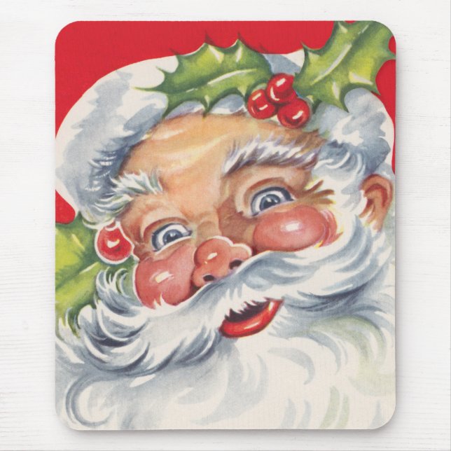 Mousepad Natal Antigo, Papai Noel Alegre com seu Chapéu (Frente)