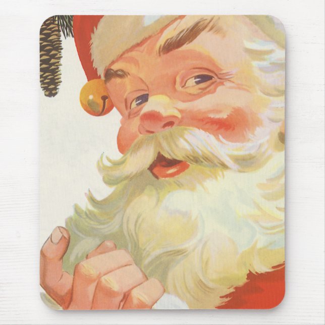 Mousepad Natal Antigo, Papai Noel Alegre com um Segredo (Frente)