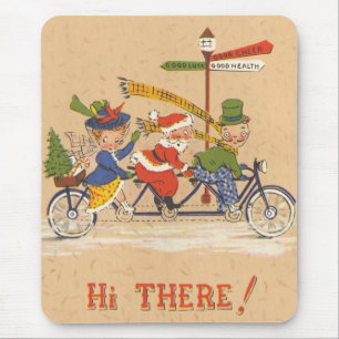 Mousepad Natal Antigo, Papai Noel andando de bicicleta