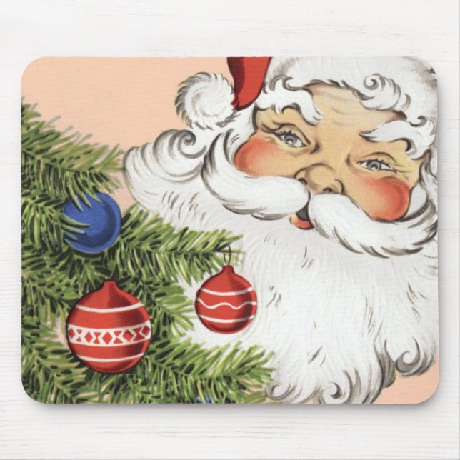 Mousepad Natal Antigo Papai Noel com Enfeites de Árvore (Frente)