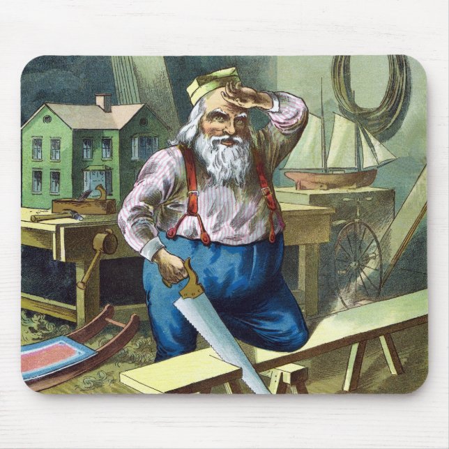 Mousepad Natal Antigo, Papai Noel Construindo Brinquedos Se (Frente)