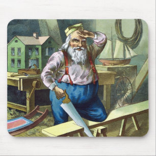 Mousepad Natal Antigo, Papai Noel Construindo Brinquedos Vi
