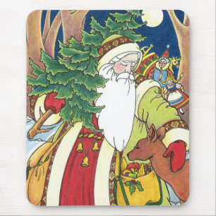 Mousepad Natal Antigo, Papai Noel Veado na Floresta