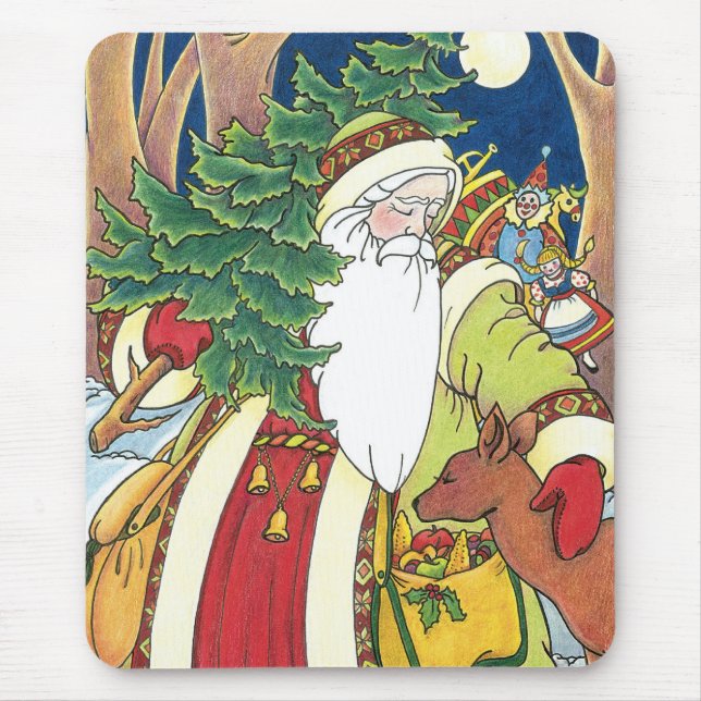 Mousepad Natal Antigo, Papai Noel Veado na Floresta (Frente)