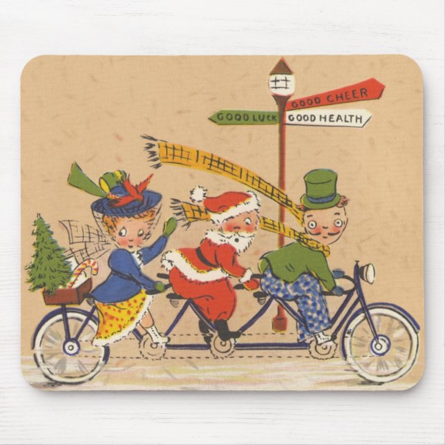 Mousepad Natal Antigo, Papai Noel Vitoriano de Bicicleta (Frente)