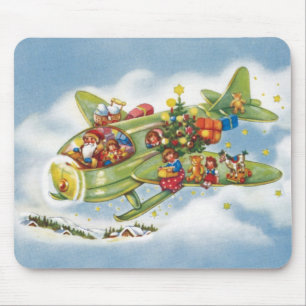 Mousepad Natal Antigo, Papai Noel Voando em um Avião